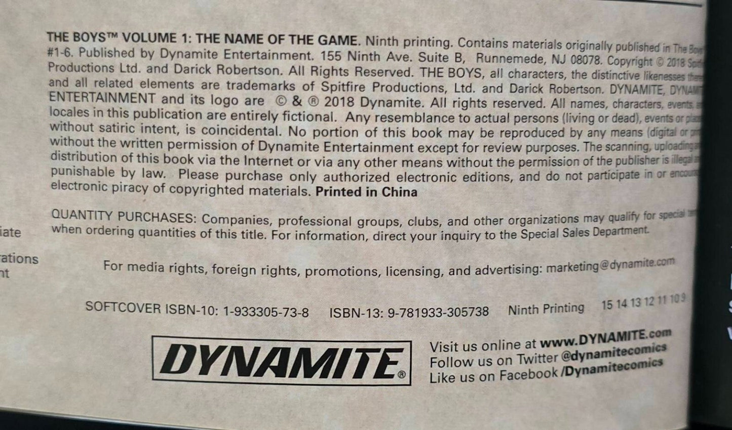 The Boys Vol. 1: The Name Of The Game (Signed By Garth Ennis, 2018)