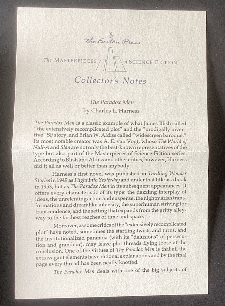 The Paradox Men by Charles L Harness - 1992 Easton Press Collector's Edition JD