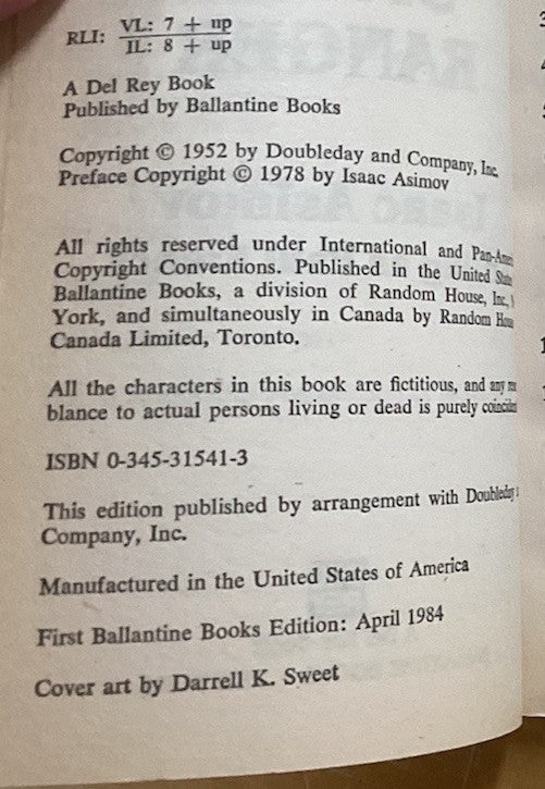 Isaac Asimov - David Starr - Space Ranger - First Ballantine Edition 1984 JD