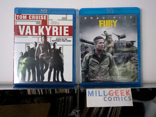 Valkyrie / Fury, Tom Cruise & Brad Pitt, 2 Movie Set (Blu-Ray) Like New -JD