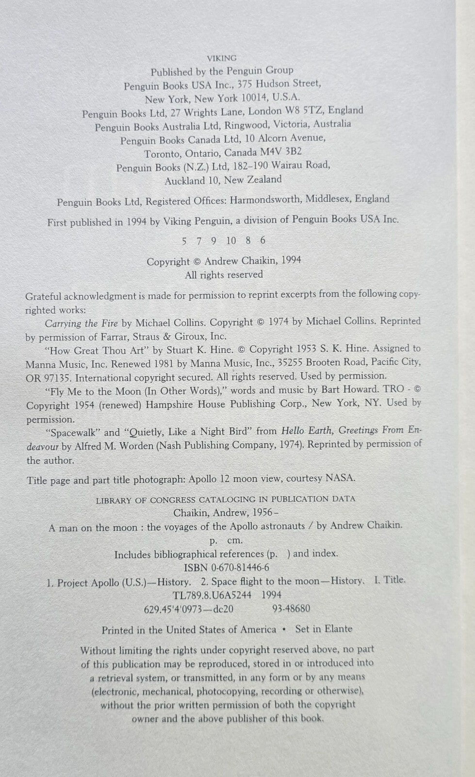 Man on the Moon: The Voyages of the Apollo Astronauts by Andrew Chaikin (1994) J