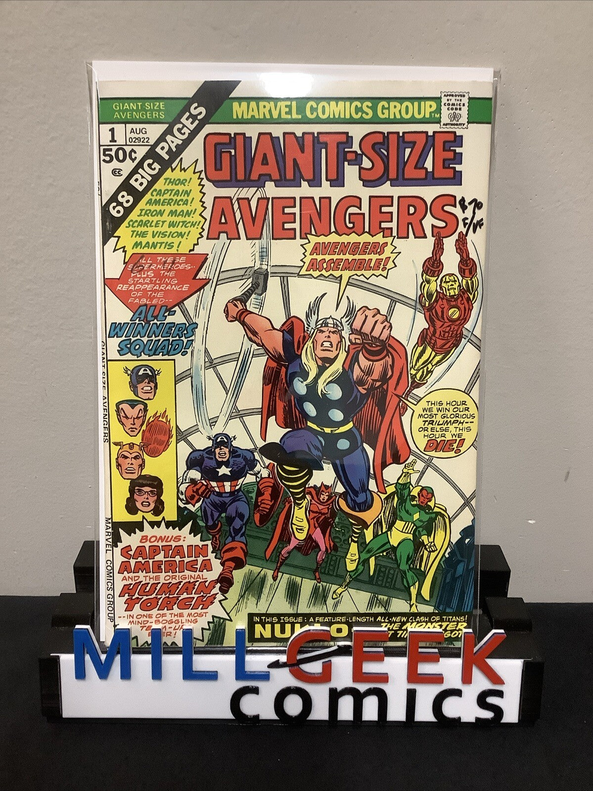 Giant-Size The Avengers #1 (1974) F/VF (7.0) Roy Thomas, .5” x .5”missing Piece
