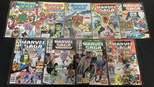 Marvel Saga #1-10 (Missing #8) Comic Lot, Official History Of The Marvel, Layton