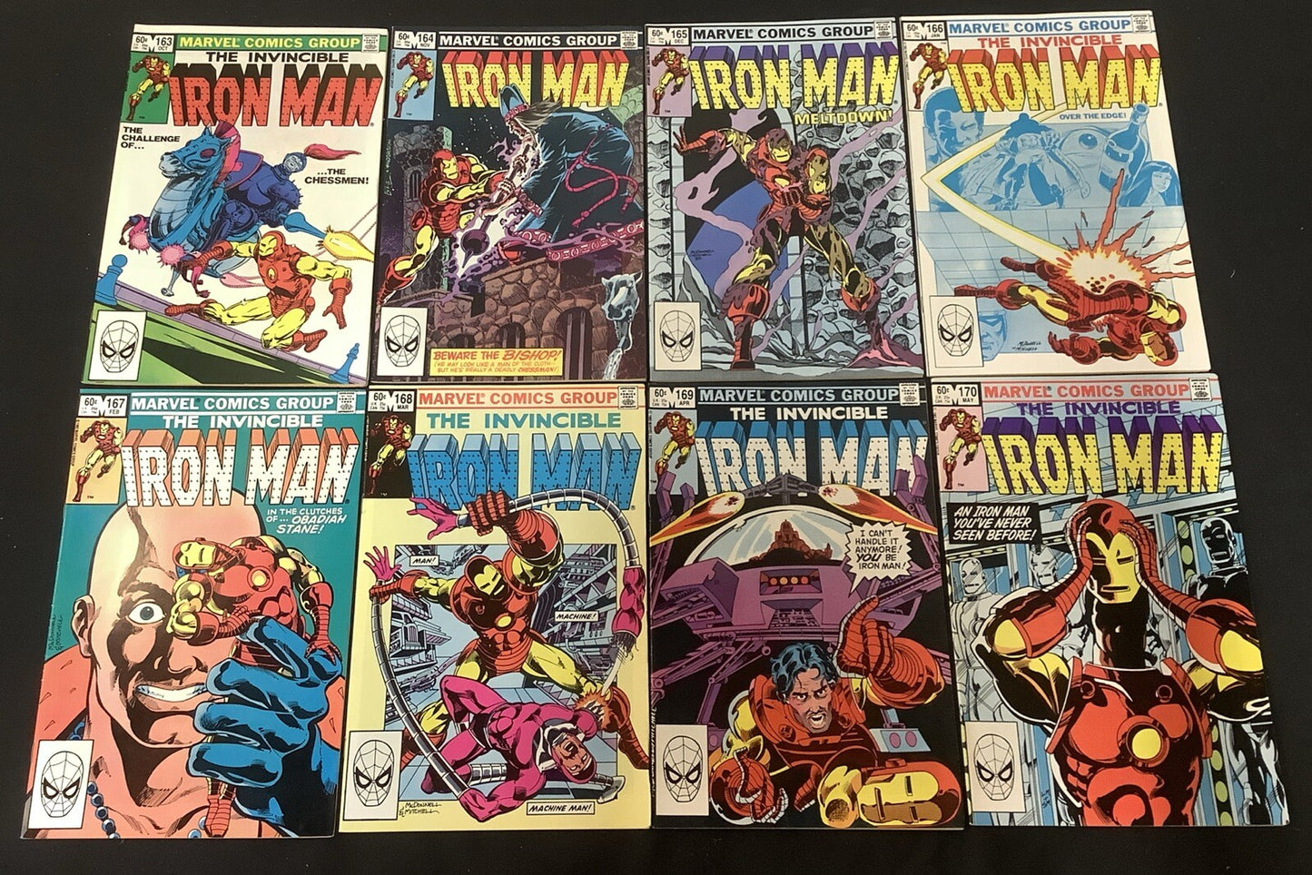 Iron Man #163-170 Comic Lot, Marvel, 1st Rhodey As Iron Man, 1st Obadiah Stane