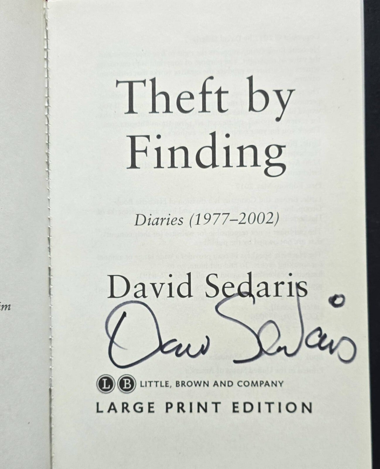 Theft by Finding : Diaries (1977-2002) by David Sedaris (Large Print, SIGNED)