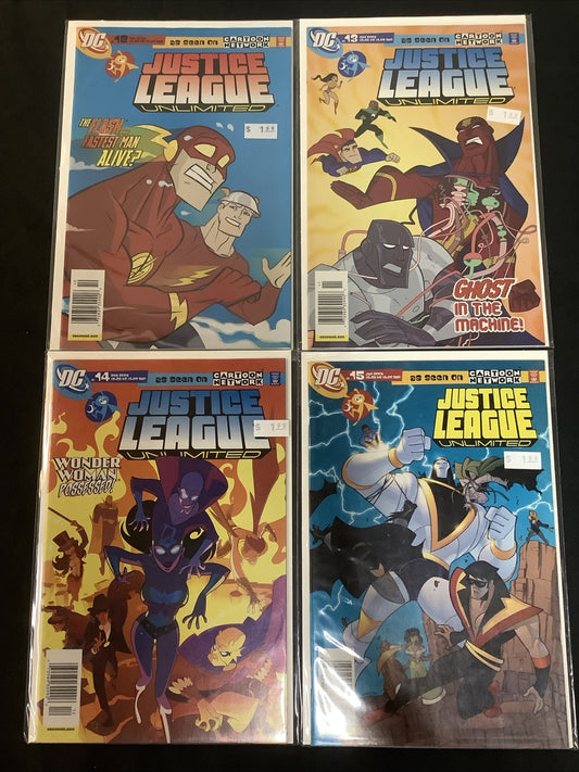 Justice League Unlimited #12-15 Comic Lot, DC Comics, NEWSSTAND COVERS!