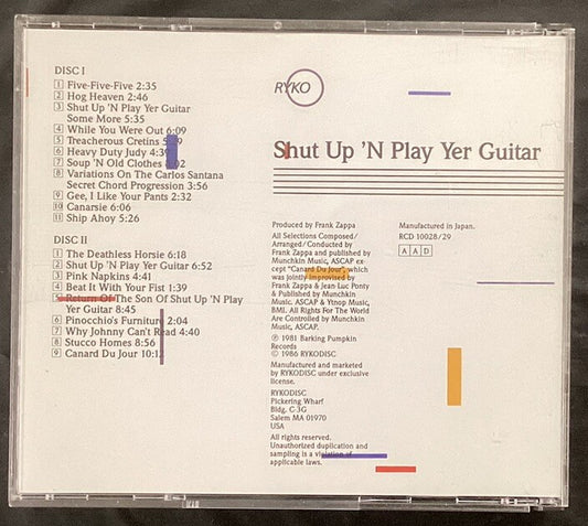 Frank Zappa Shut Up ‘N Play Yer Guitar (2 CD, Japan RYKODISC, Like New) -JD