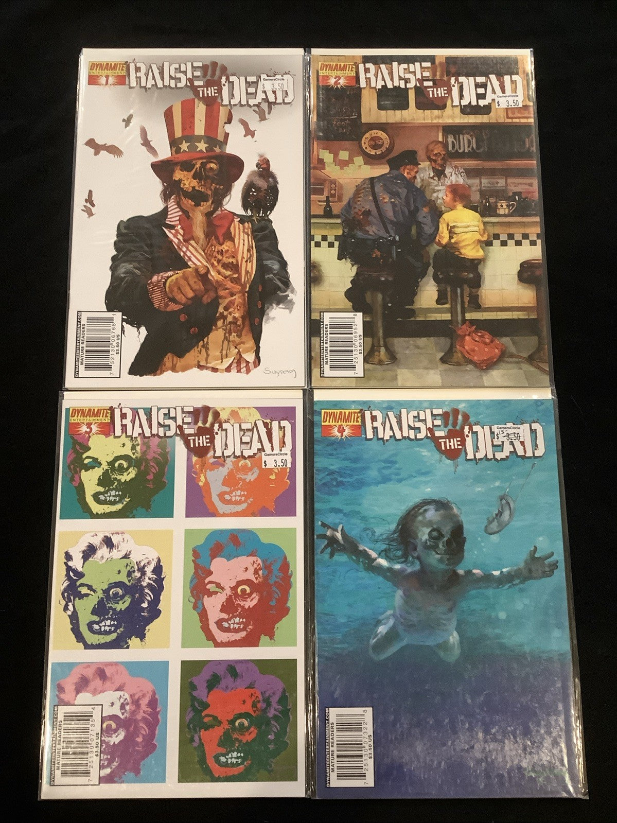Raise the Dead #1-4 Complete Comic Set, Dynamite, Nirvana Homage Variant Cover