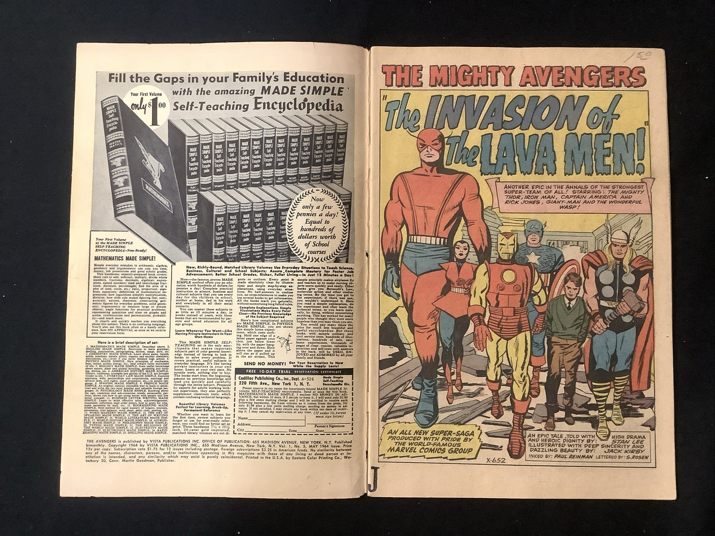 Avengers #5 (1964) G/VG (3.0) Stan Lee/Jack Kirby, Invasion Of The Lava Men