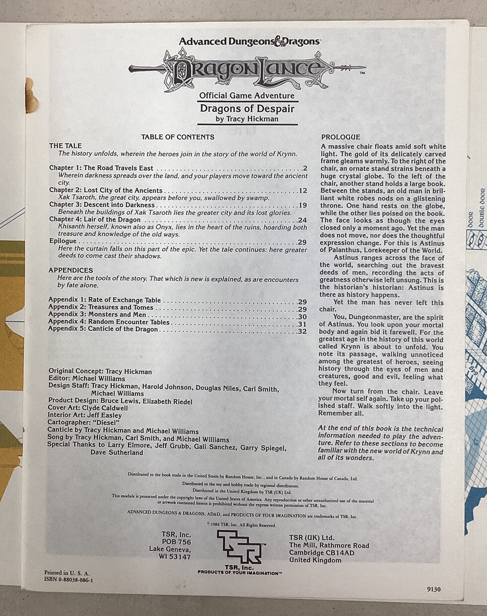 AD&D Dragon Lance -Dragons of Despair-Game Adventure DL1-1984 TSR 9130 2nd Print