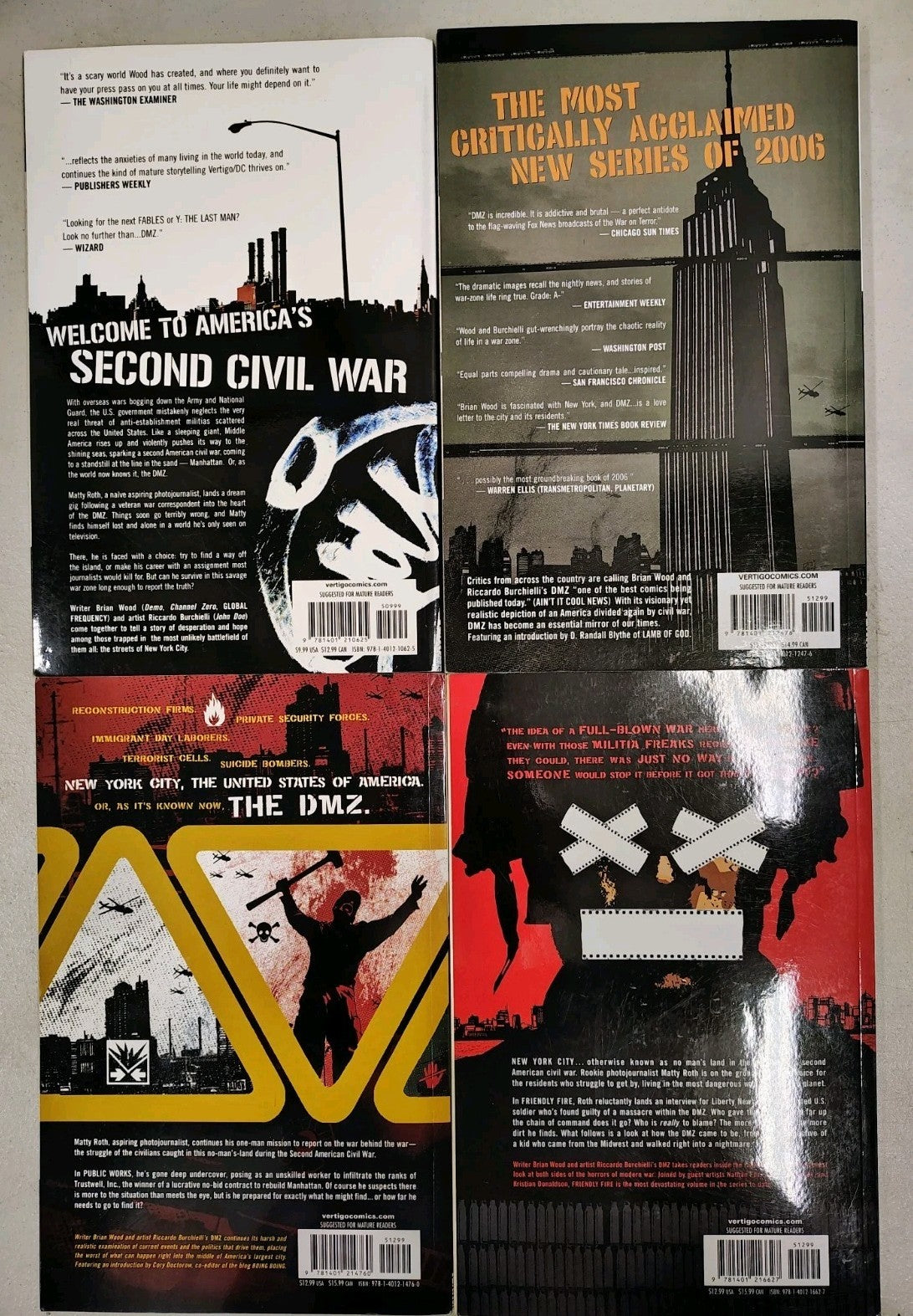 DMZ TPB vol #1-12  (Lot of 12) Collects Complete 1-72 series, Wood, Burchielli