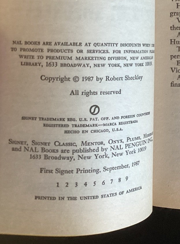 THE 10TH VICTIM By Robert Sheckley Signet 1987 1st Print Vintage PB  JD