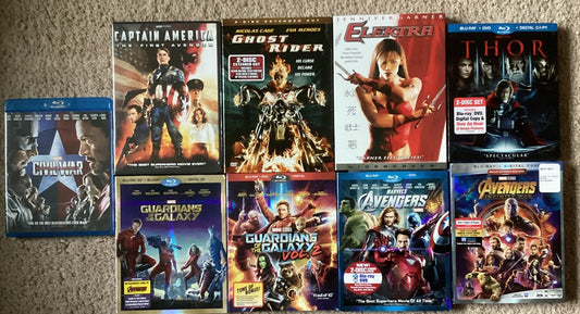 9 Blu-ray/DVD Marvel Movie Lot (Avengers Thor Civil War) -PS
