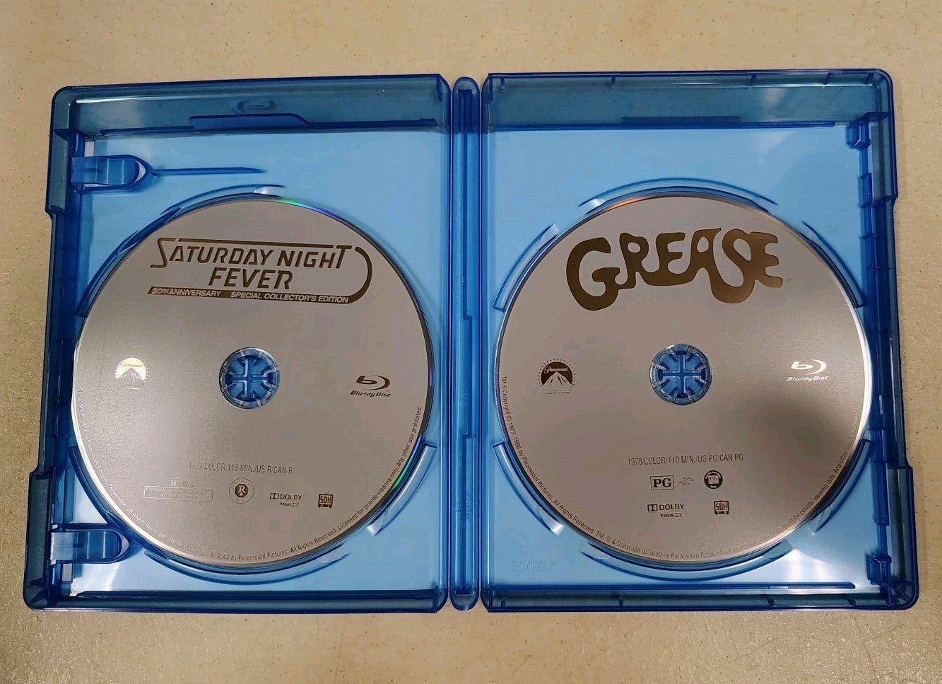 Saturday Night Fever/Grease Blu-ray Double Feature John Travolta, Like New JD