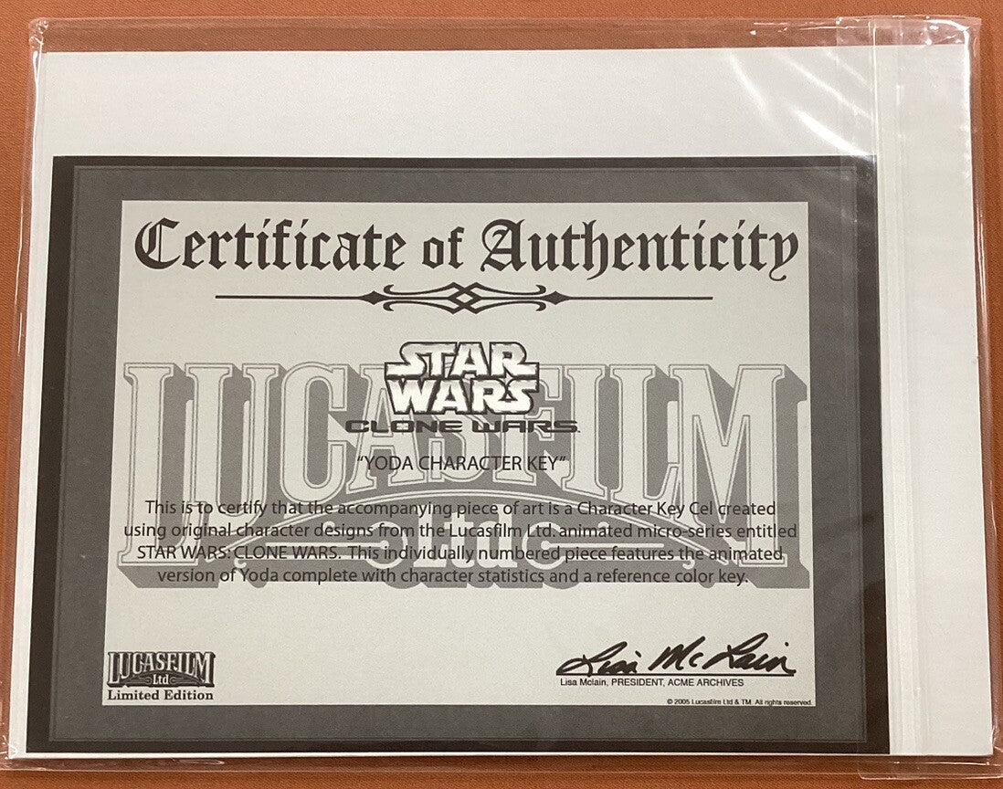 Acme Archives Star Wars Clone Wars YODA animation character key cel limited art