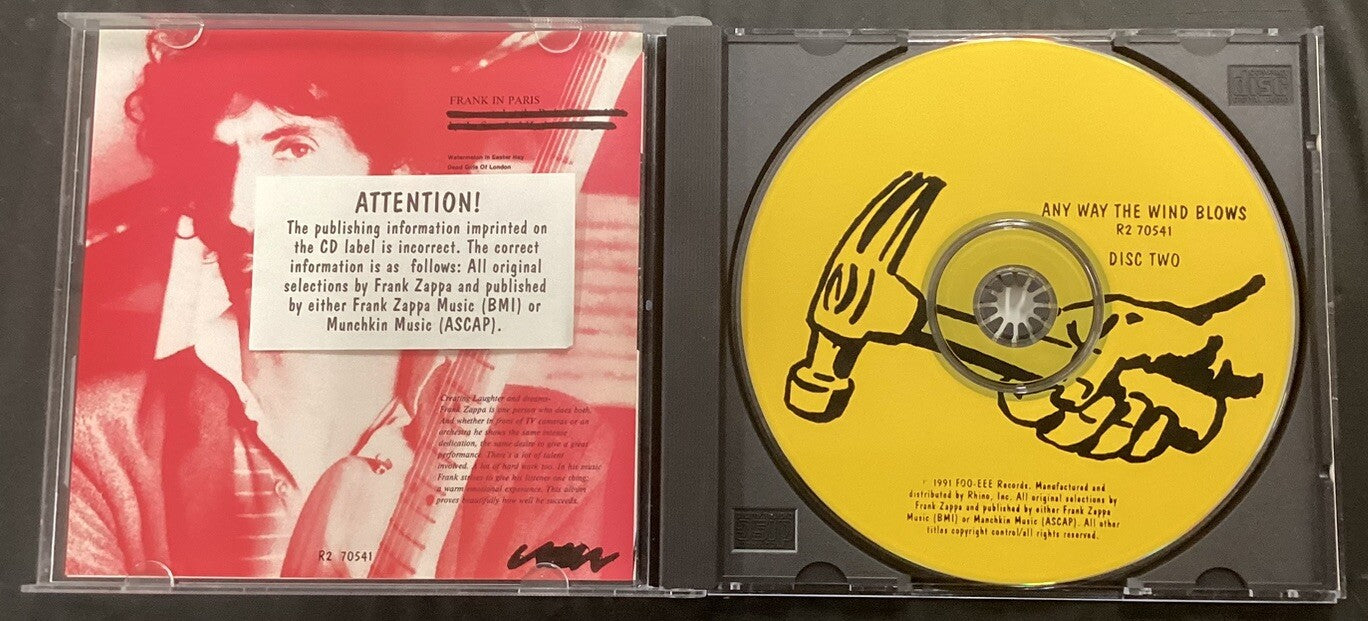 Any Way the Wind Blows by Frank Zappa (2 CD Set) Rare Misprint! Out Of Print!-JD