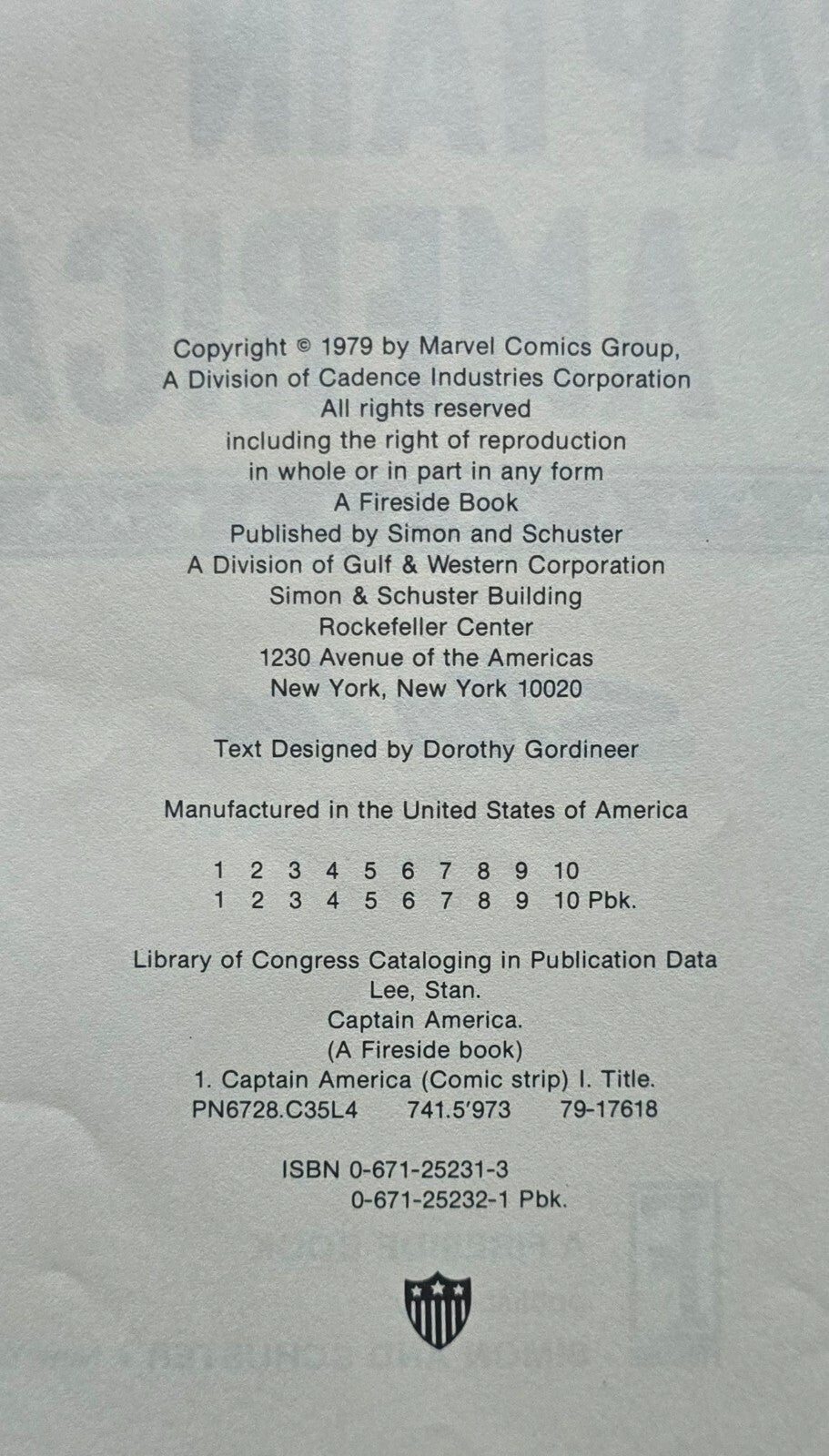 Captain America Sentinel Of Liberty By Stan Lee (1st Ed PB Fireside 1979)