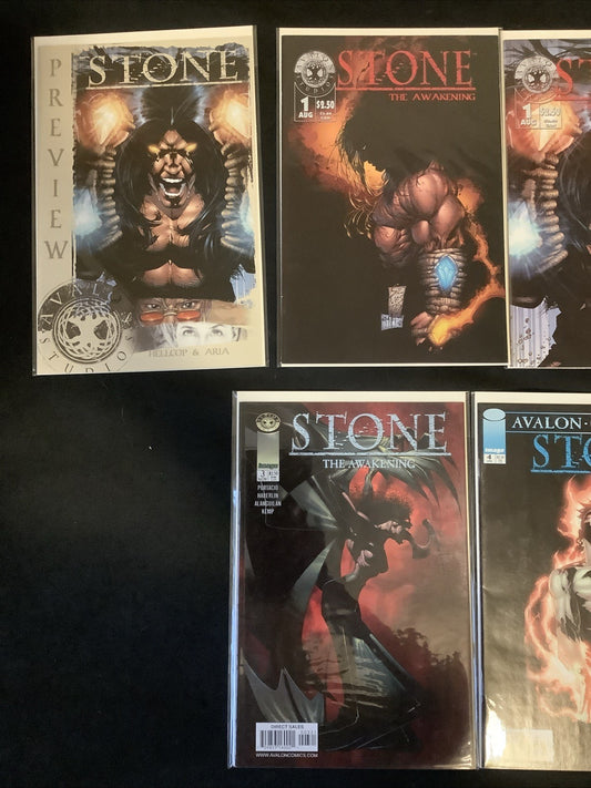 Stone The Awakening Bundle: #1-4 + Preview & Variants, Vol.2 #1 (8 Comics Total)