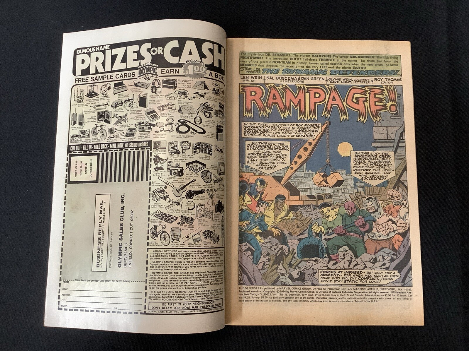 The Defenders #18 (1974) F (6.0) Len Wein/Sal Buscema, 1st App Wrecking Crew