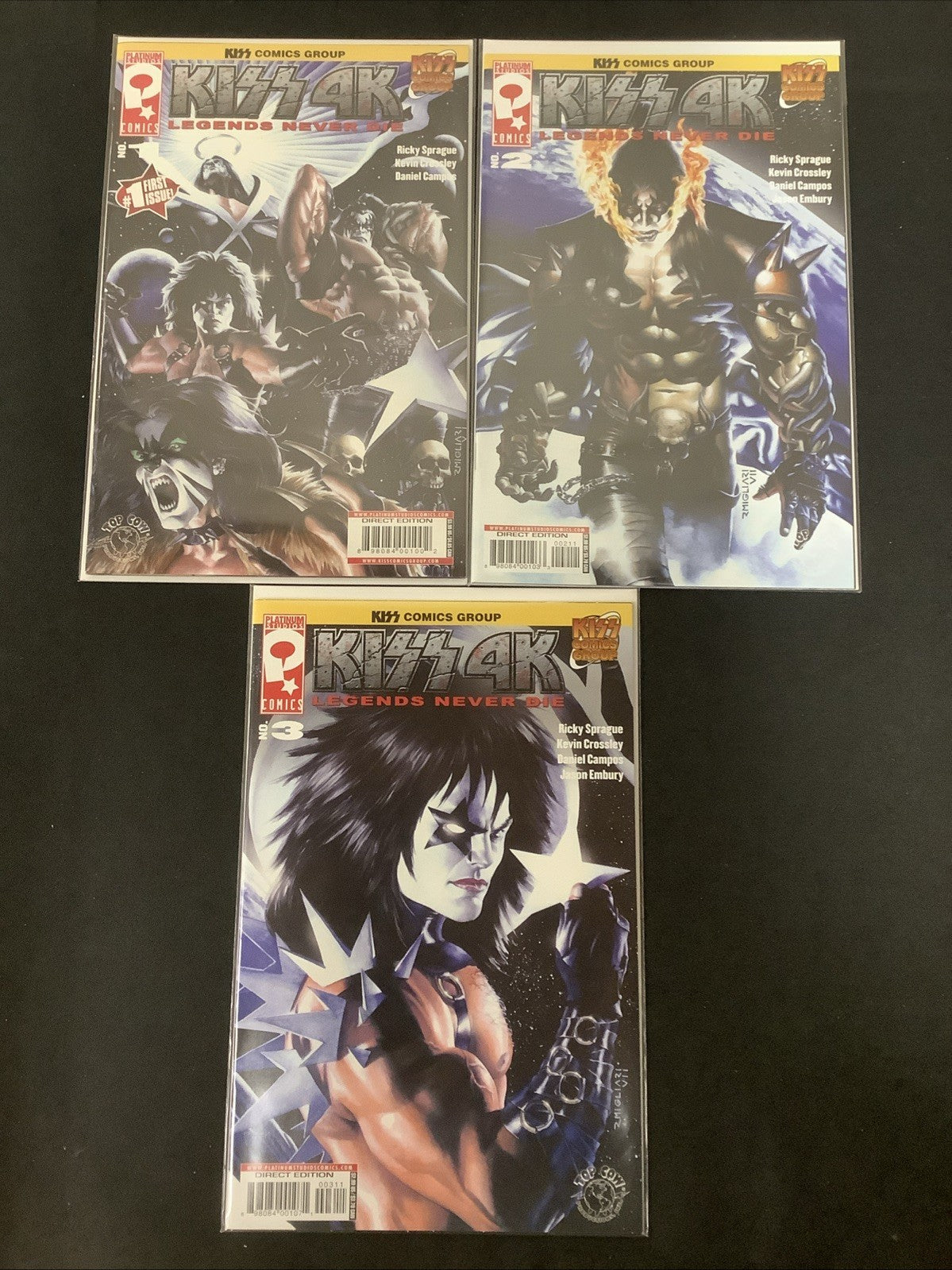 KISS 4K: LEGENDS NEVER DIE #1-3 Comic Lot, Platinum Studios/Top Cow, Sprague