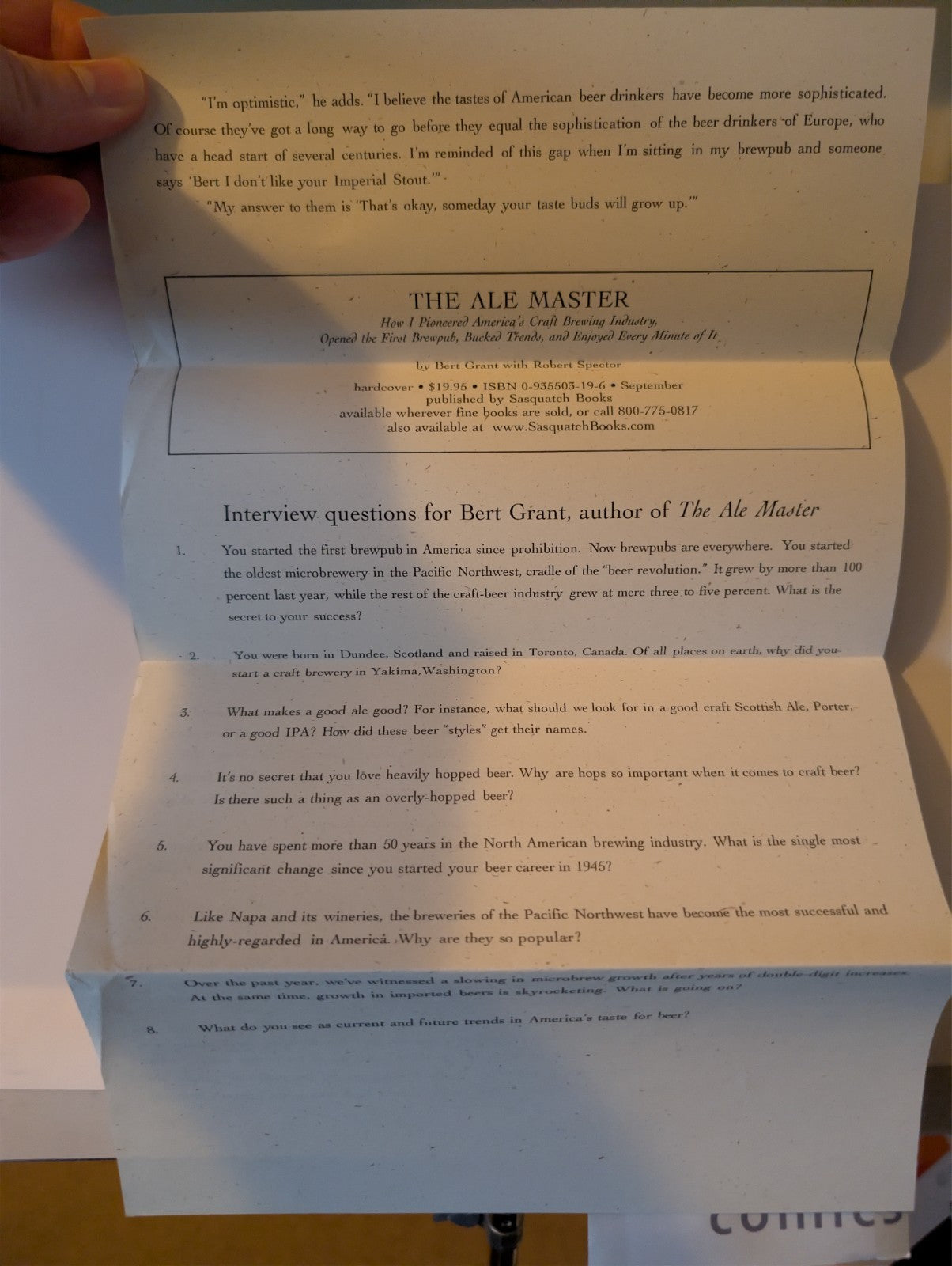 Bert Grant, The Ale Master, with Robert Spector, Hardcover -JD