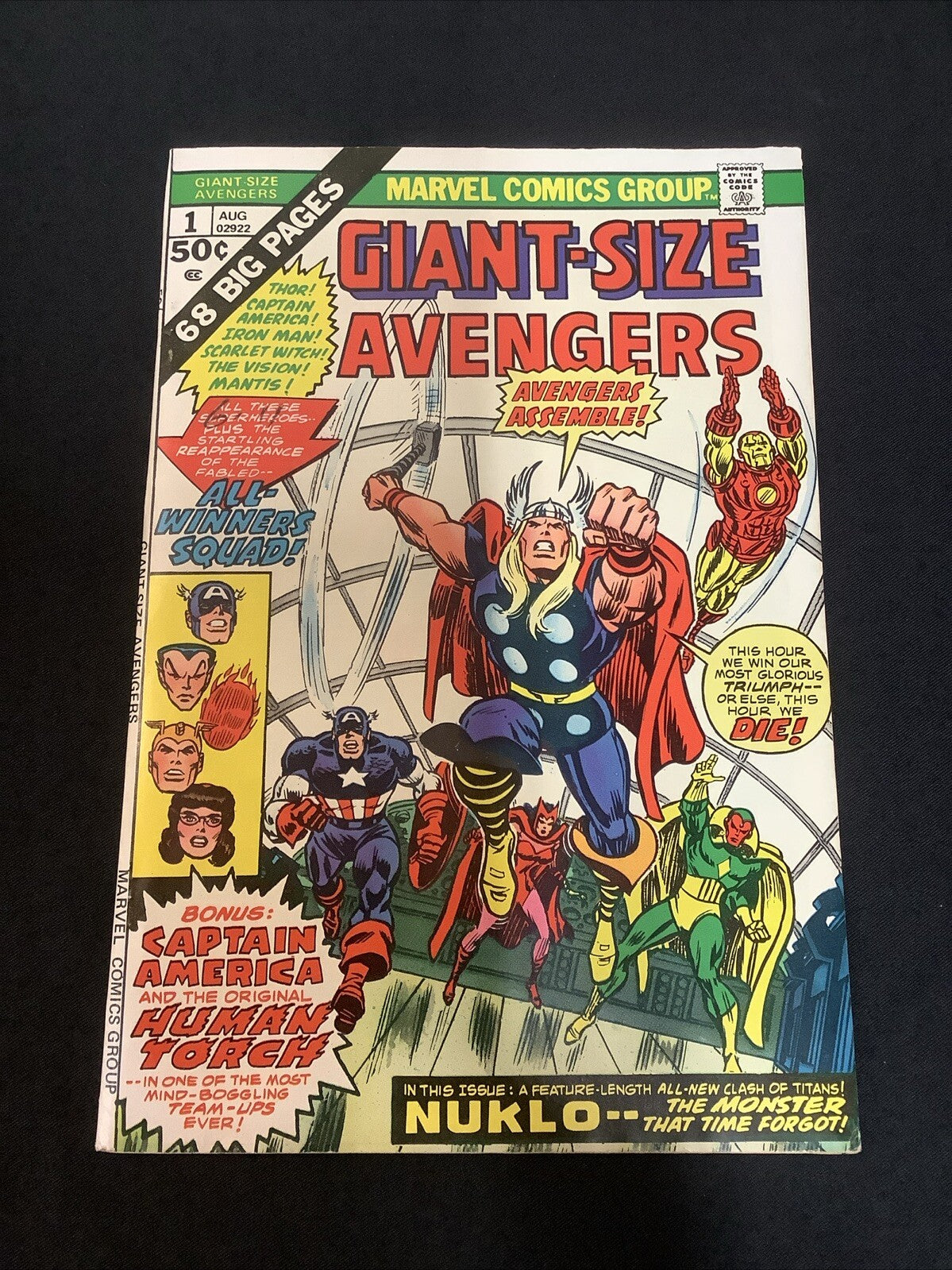 Giant-Size The Avengers #1 (1974) F/VF (7.0) Roy Thomas, .5” x .5”missing Piece