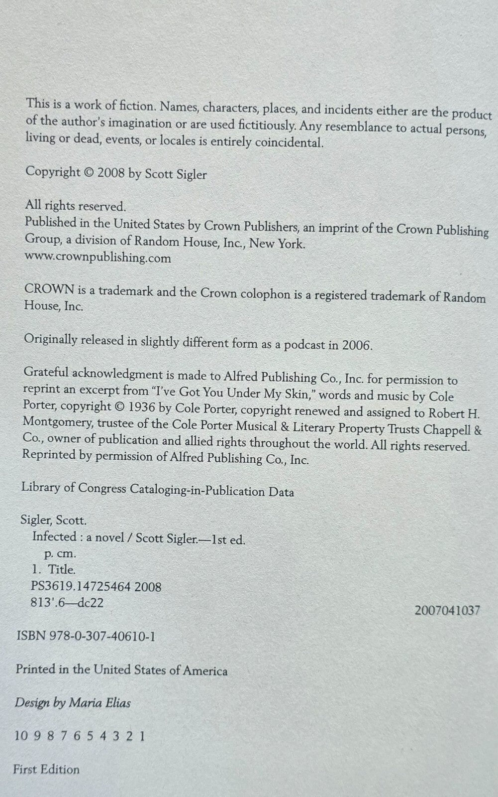 Infected by Scott Sigler (1st ed HC w/DJ 2008) JD