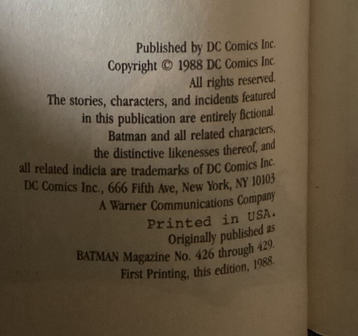 DC Comics Batman A DEATH IN THE FAMILY TPB First Printing 1988