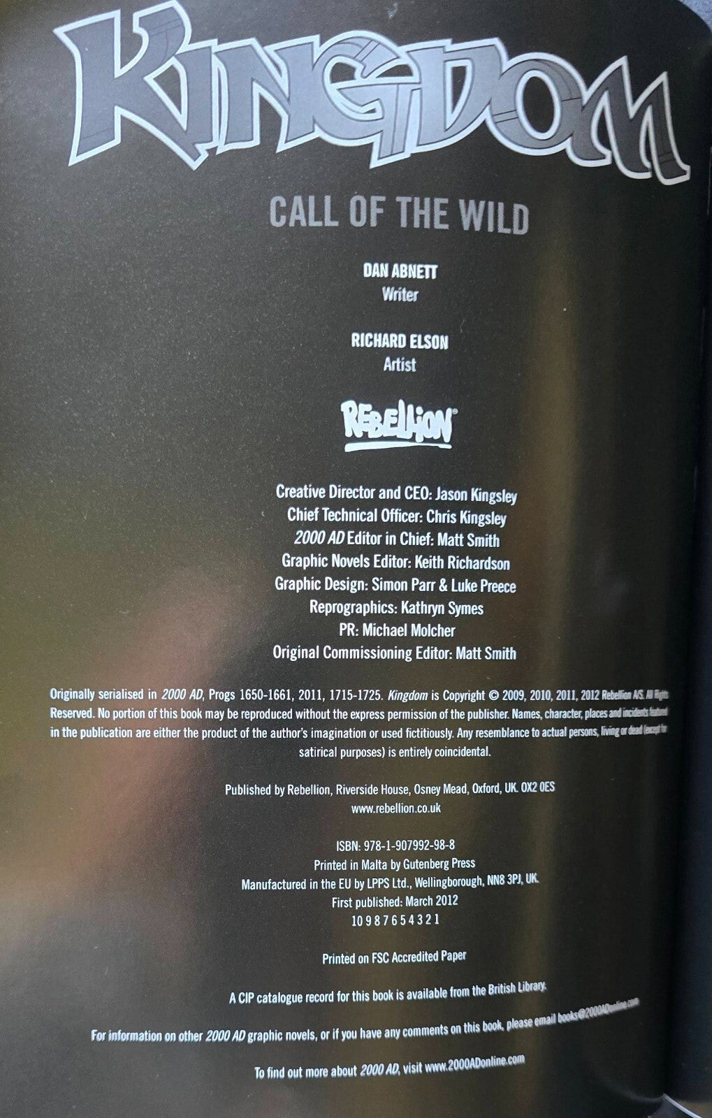 Kingdom: Call Of The Wild By Dan Abnett & Richard Elson (1st Ed 2012)
