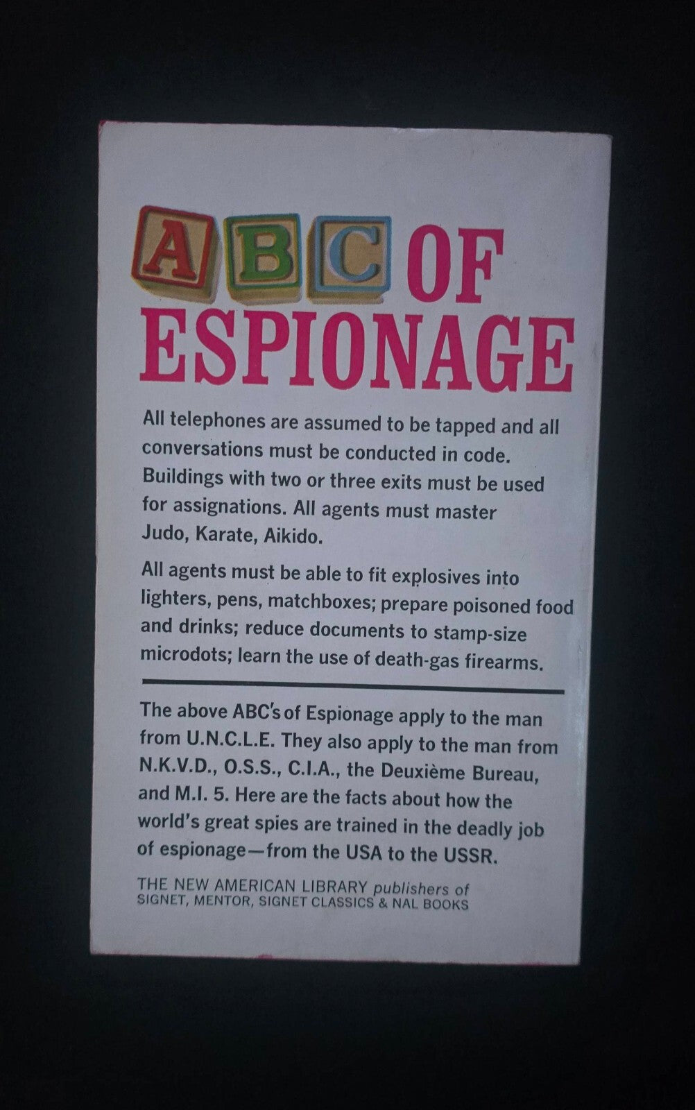 The Man From U.N.C.L.E.'S ABC of Espionage By John Hill (1st ED Signet PB 1966)
