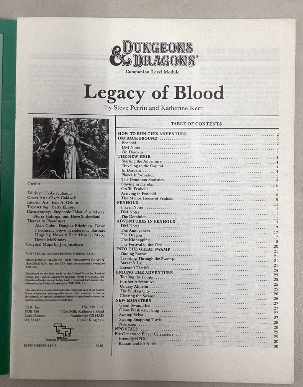 CM9 D&D Legacy of Blood Original 1987 Dungeons & Dragon TSR 9210