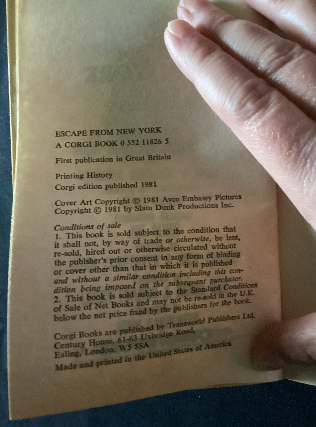 Escape From New York By Mike McQuay 1981 Paperback Book (Corgi, U.K. Edition) JD