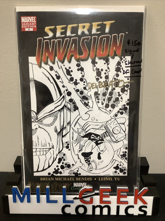 Secret Invasion #1 Signed And Sketched Joe Del Beato/Mariano Nicieza, With COA