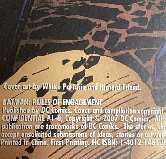 DC Comics Batman Rules of Engagement, 1st Printing, Graphic Novel, HC, Diggle