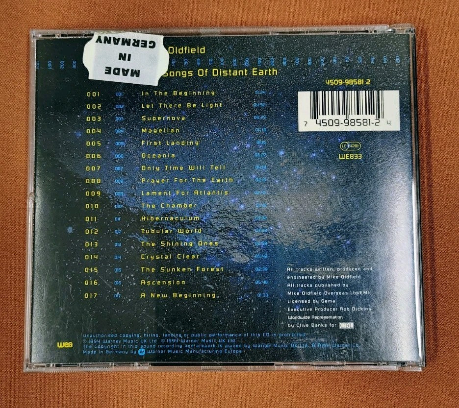 Songs of Distant Earth by Mike Oldfield German Import CD 1994 Original Press JD