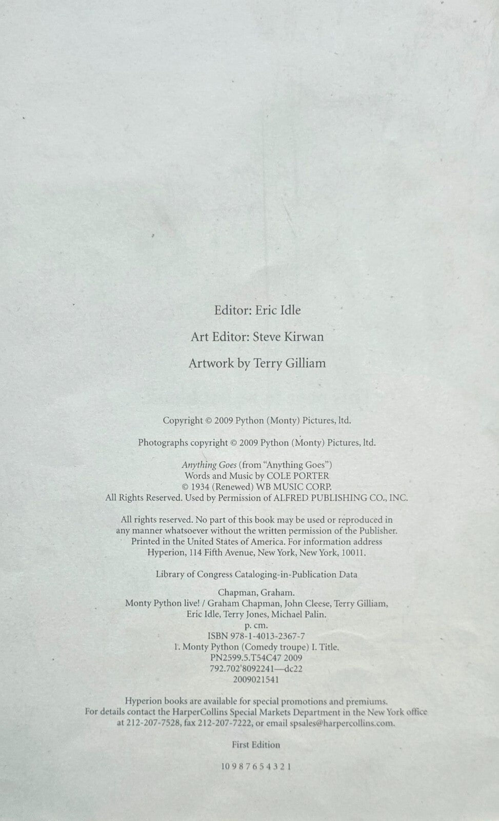 Monty Python Live! by Graham Chapman, Terry Gilliam, etc. (1st Ed 2009) JD