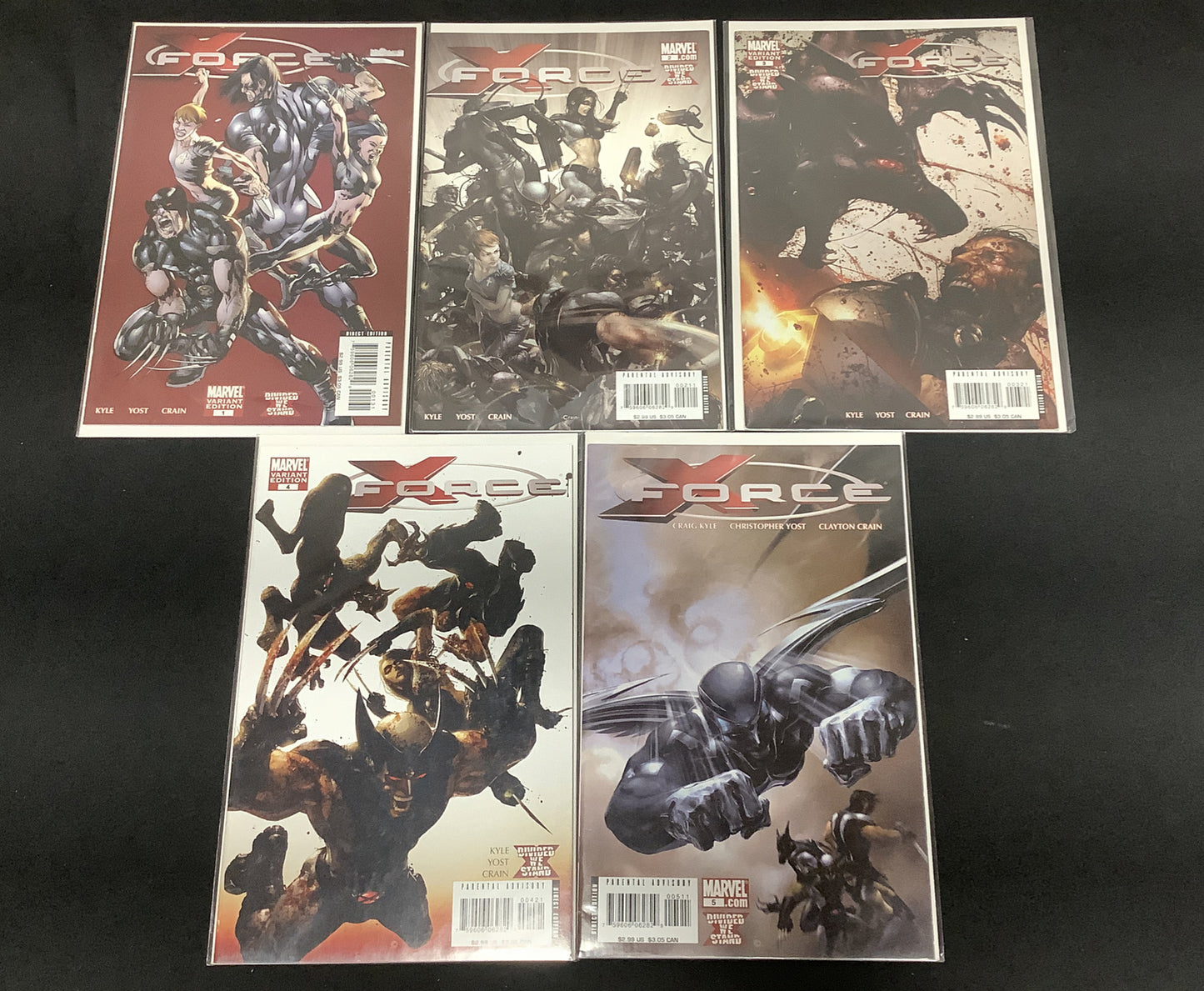 X-Force #1-5 Comic Lot, 1:25 #1 Variant Cover, Bloody Variants, Marvel 2008