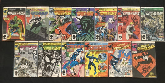 WEB OF SPIDER-MAN #25-37 Comic Lot, Kraven’s Last Hunt, 1st App Tombstone, 1985