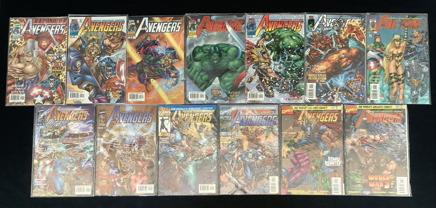 Avengers #1-13 Comic run, Vol 2 Complete! Marvel Liefeld Valentino, 1996