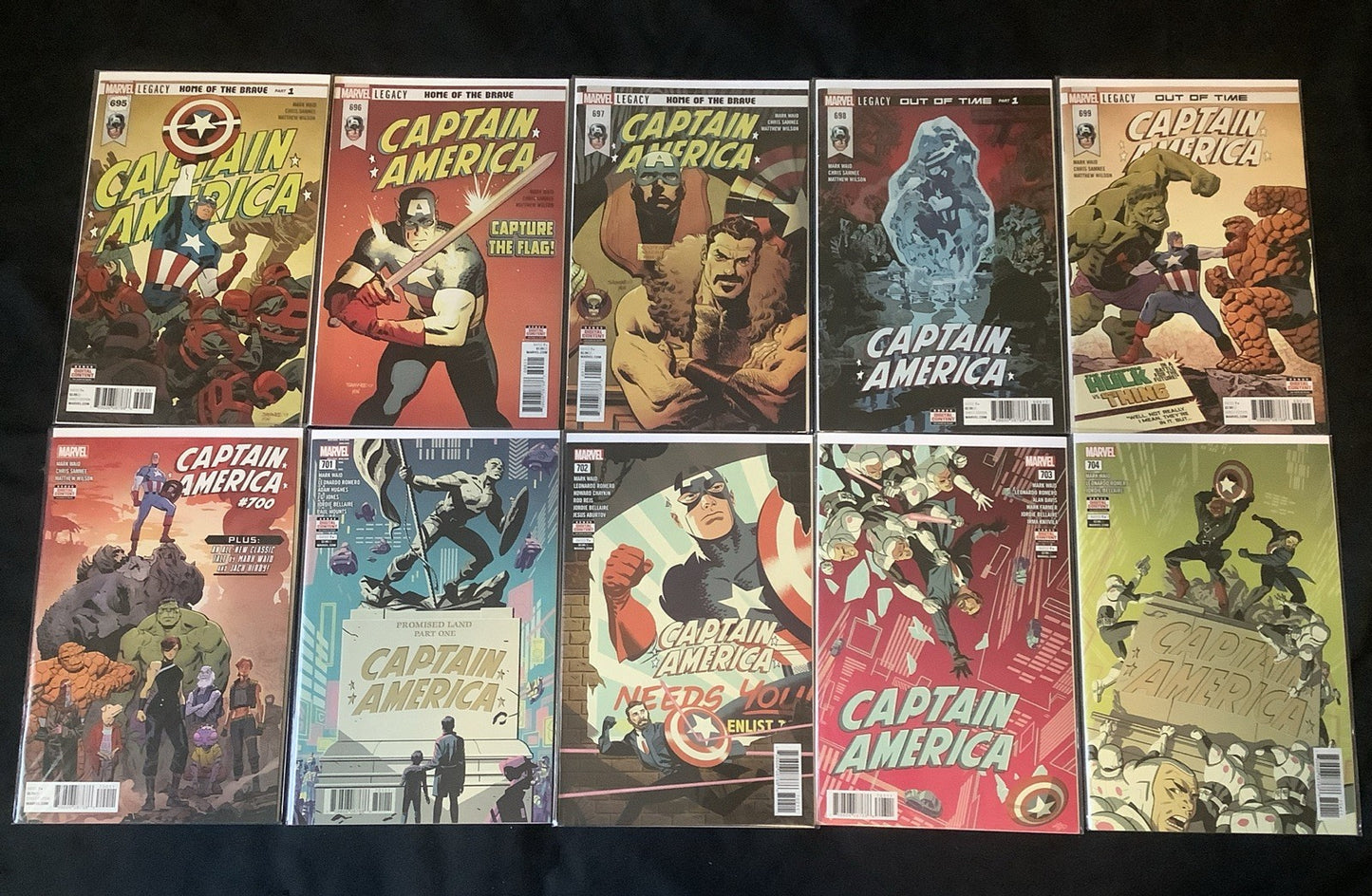 Captain America #695-704 Comic Lot, Marvel Comics, Mark Waid/Chris Samnee, 2018