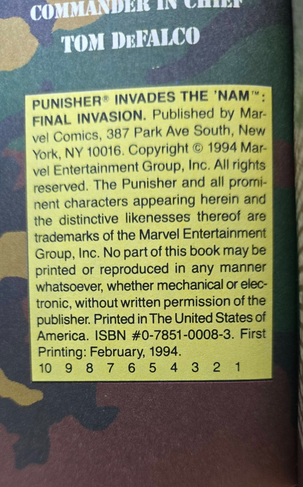 The Punisher Invades The 'Nam:  Final Invasion (1st Edition, 1994)