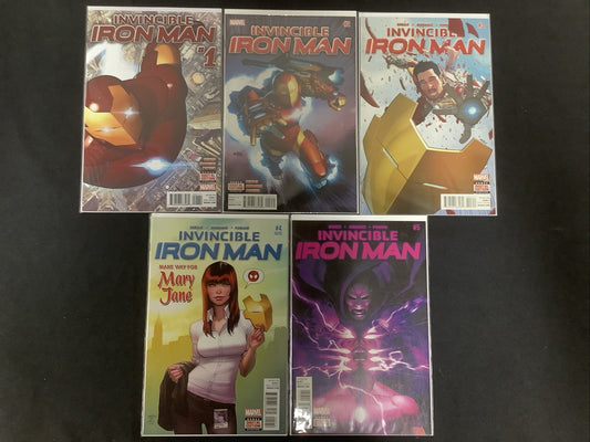 Invincible Iron Man #1-5 Comic Lot, Marvel Comics, #4 Second Print Blue Variant