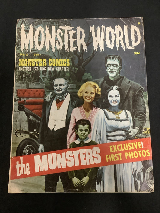 MONSTER WORLD #2 (January 1965) VG- (3.5) 3” Spine Split, The Munsters, B&W