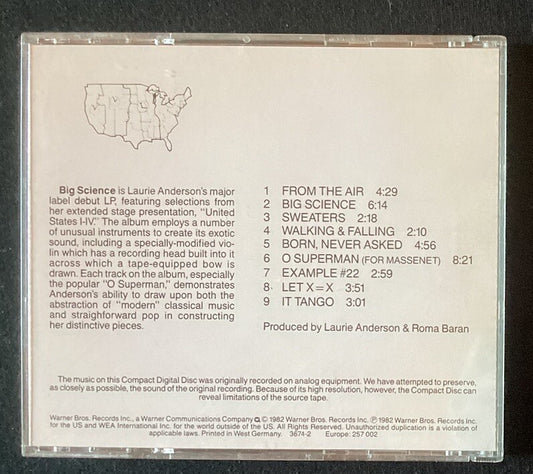 Laurie Anderson ~ Big Science (Target CD Made in West Germany, Like New) -JD