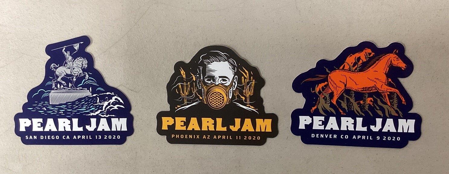 Pearl Jam Cancelled Shows (Plus Others) Stickers, Buttons, Trading Card Lot