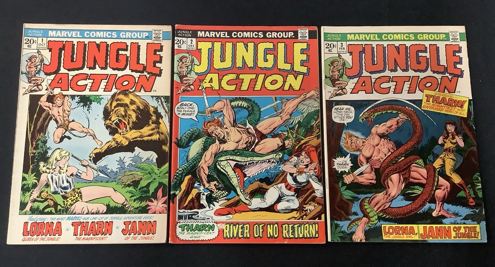 Jungle Action #1-3 Comic Lot, Marvel, John Buscema/John Forte/Don Rico, 1972