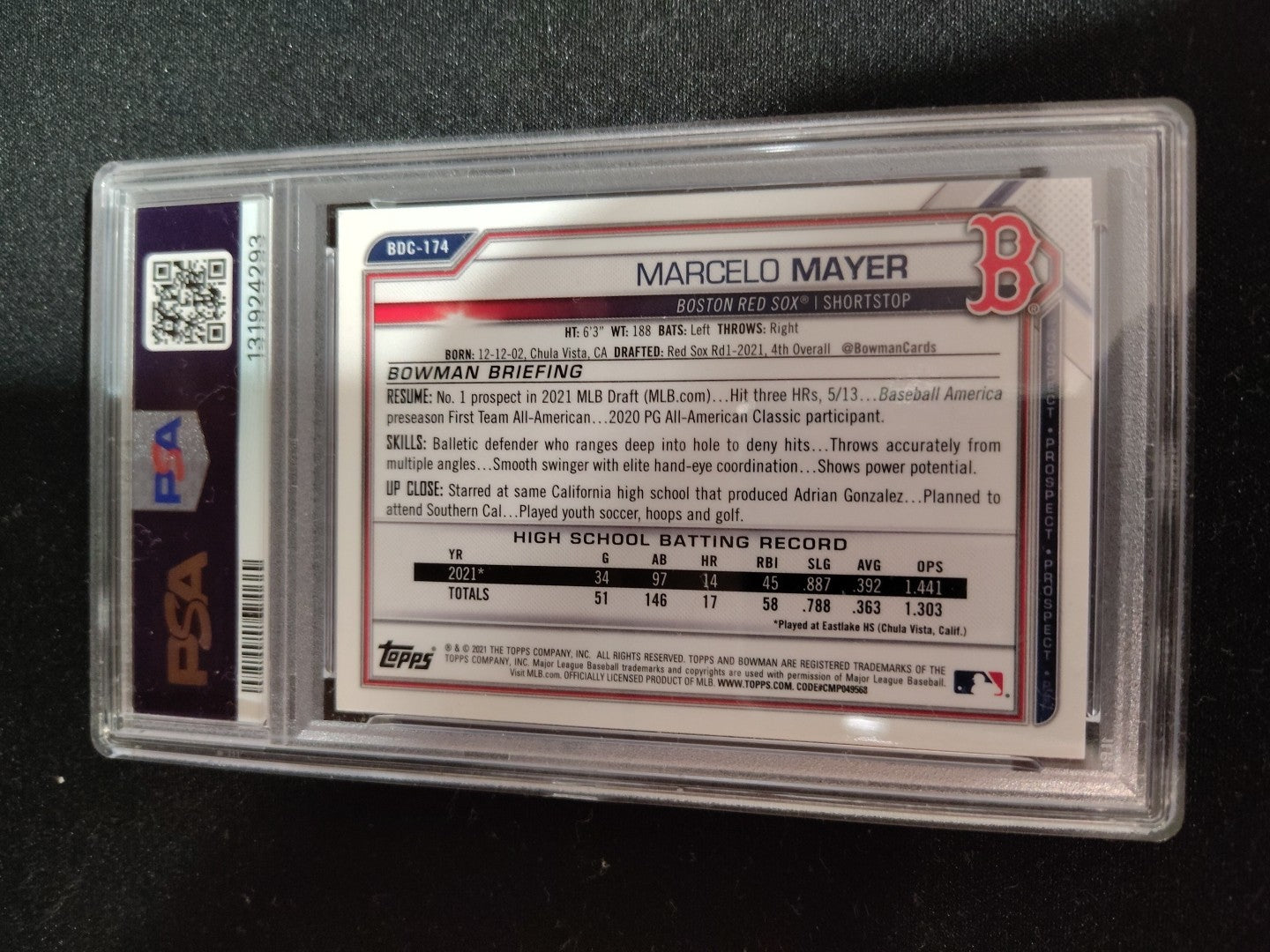 MARCELO MAYER 1st 2021 Bowman Chrome Draft SPARKLE REFRACTOR RC GEM MINT PSA 10