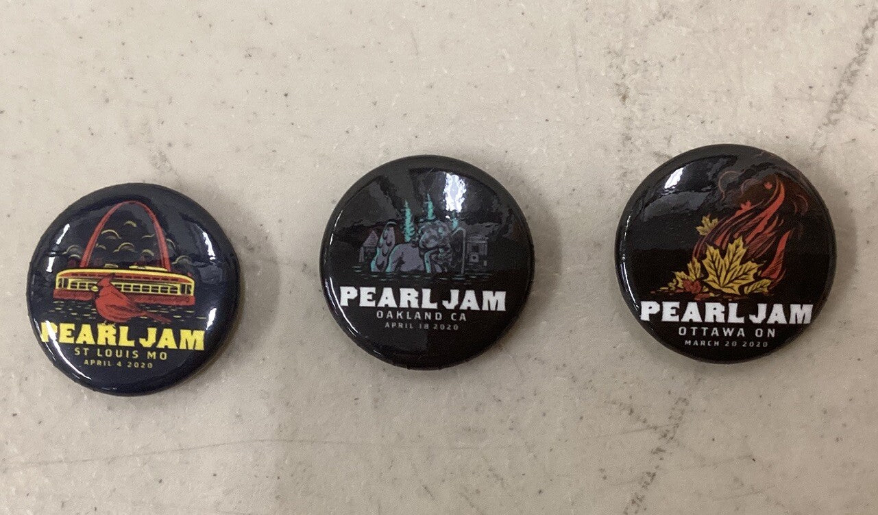 Pearl Jam Cancelled Shows (Plus Others) Stickers, Buttons, Trading Card Lot