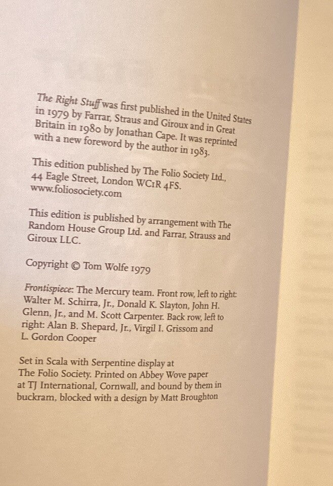 Tom Wolfe / The Right Stuff Folio Society 2009 -JD