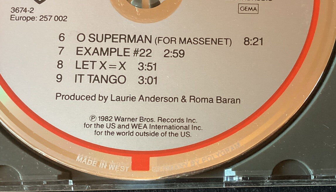 Laurie Anderson ~ Big Science (Target CD Made in West Germany, Like New) -JD